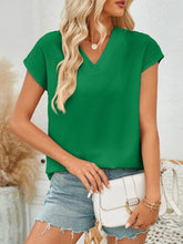 V-Neck Cap Sleeve Blouse Green OutfitFlow