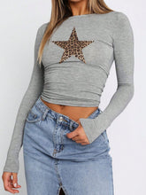 Devine Star Round Neck Long Sleeve T-Shirt Gray OutfitFlow