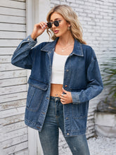 Button Up Long Sleeve Denim Jacket Dusty Blue OutfitFlow