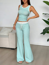 Striped Tank Top and Flare Pants Set Blue OutfitFlow