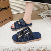 Open Toe Double Buckle Platform Sandals Navy OutfitFlow