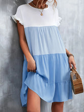 Color Block Round Neck Short Sleeve Dress Light Blue OutfitFlow