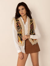 Embroidered Fuzzy Trim Open Front Vest Coat Multicolor OutfitFlow