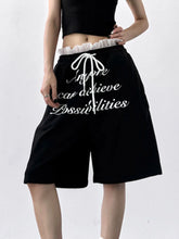 Drawstring Letter Shorts Black OutfitFlow