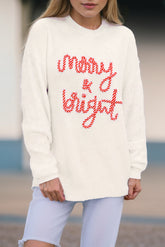 MERRY & BRIGHT Round Neck Sweater Ivory OutfitFlow