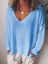 Full Size V-Neck Drop Shoulder Long Sleeve T-Shirt Plus Size Blue OutfitFlow