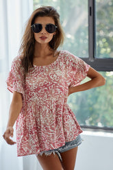 BiBi Leopard Print Gauze Woven Flutter Sleeve Blouse Deep Rose OutfitFlow