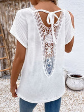 Lace Detail Round Neck Short Sleeve T-Shirt White OutfitFlow