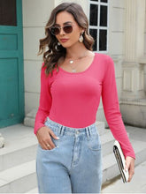 Round Neck Long Sleeve T-Shirt Hot Pink OutfitFlow