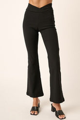 Mittoshop Surplice V Waist Flare Pants Black OutfitFlow