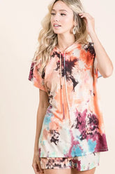 BiBi Tie Dye Terry Hoodie With Drawstring RUST MULTI OutfitFlow