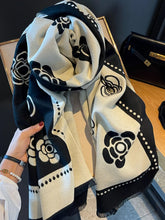 Floral Pattern Raw Hem Scarf Black One Size OutfitFlow