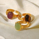 Vintage Natural Stone Gold Plated Adjustable Ring Matcha Green One Size OutfitFlow