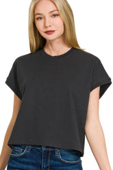 Zenana Premium Cotton Relaxed Crop Tee BLACK OutfitFlow