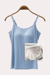 Full Size Adjustable Strap Modal Cami with Bra Light Blue OutfitFlow