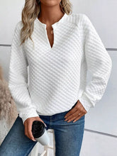 Textured Long Sleeve Notched Sweatshirt White OutfitFlow