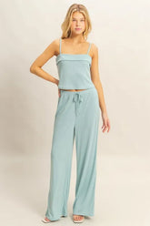 HYFVE Rib Knit Cami Top and Pants Set AQUA OutfitFlow