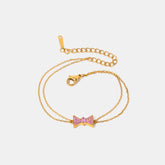 Stainless Steel Zircon Bow Bracelet Gold One Size OutfitFlow