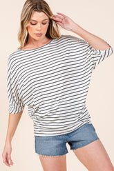 BOMBOM Striped Boat Neck Dolman Sleeve Top Ivory OutfitFlow
