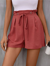 Tied Solid Color Shorts Deep Red OutfitFlow