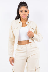 American Bazi Laced Back Cropped Jacket Ivory OutfitFlow