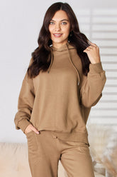 RISEN Drawstring Drop Shoulder Long Sleeve Hoodie Mocha OutfitFlow
