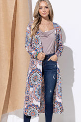 And The Why Printed Kimono Open Front Longline Cardigan Aztec OutfitFlow