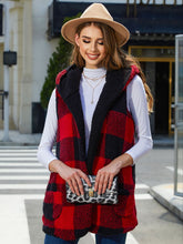 Plaid Hooded Vest Deep Red OutfitFlow