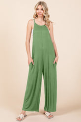 Culture Code Full Size Sleeveless Wide Leg Jumpsuit with Pockets Green Marble OutfitFlow