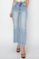 RISEN High Rise Crop Wide Fray Hem Jeans Light OutfitFlow