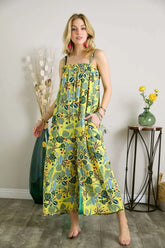 ADORA Elastic Detail Tropical Jumpsuit YELLOW OutfitFlow