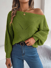 Openwork Long Sleeve Sweater Moss OutfitFlow