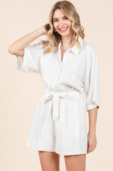 Mittoshop Tie Waist Half Sleeve Romper White OutfitFlow