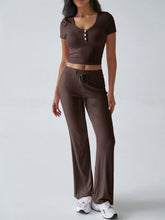 Devine Short Sleeve Top and Drawstring Pants Set Brown OutfitFlow
