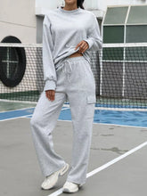 Dropped Shoulder Sweatshirt and Pants Set Light Gray OutfitFlow