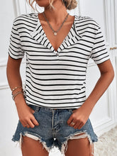 Striped Short Sleeve Top White OutfitFlow
