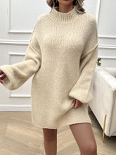 Devine Mock Neck Long Sleeve Mini Sweater Dress Beige OutfitFlow