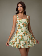Floral Sleeveless Mini Pleated Dress Pastel Yellow OutfitFlow