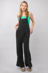 VERY J Texture Washed Wide Leg Overalls Black OutfitFlow