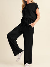 Ribbed Exposed Seam Top and Pants Set Black OutfitFlow