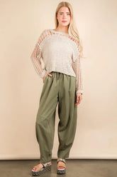 VERY J Solid Barrel Comfy Woven Pants Olive OutfitFlow