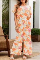 Printed Round Neck Short Sleeve Top and Pants Set Floral OutfitFlow