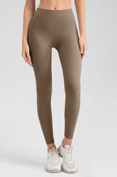 Wide Waistband Sport Leggings Camel OutfitFlow