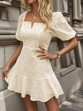 Eyelet Puff Sleeve Mini Dress Apricot OutfitFlow