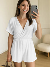 Surplice Half Sleeve Wrap Romper White OutfitFlow