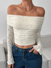 Off Shoulder Long Sleeve Lace Top Off-white OutfitFlow