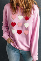 Contrast Heart Long Sleeve Sweatshirt Blush Pink OutfitFlow