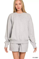 Zenana Fleece Long Sleeve Sweatshirts & Shorts Set R H GREY OutfitFlow