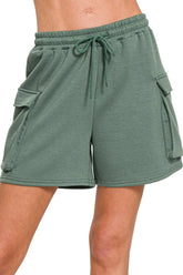 Zenana Scuba Thigh Pocket Shorts DK FOREST OutfitFlow