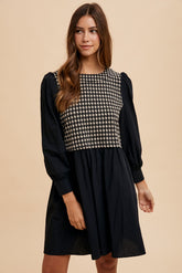 Annie Wear Tie Back Plaid Round Neck Mini Dress Black OutfitFlow
